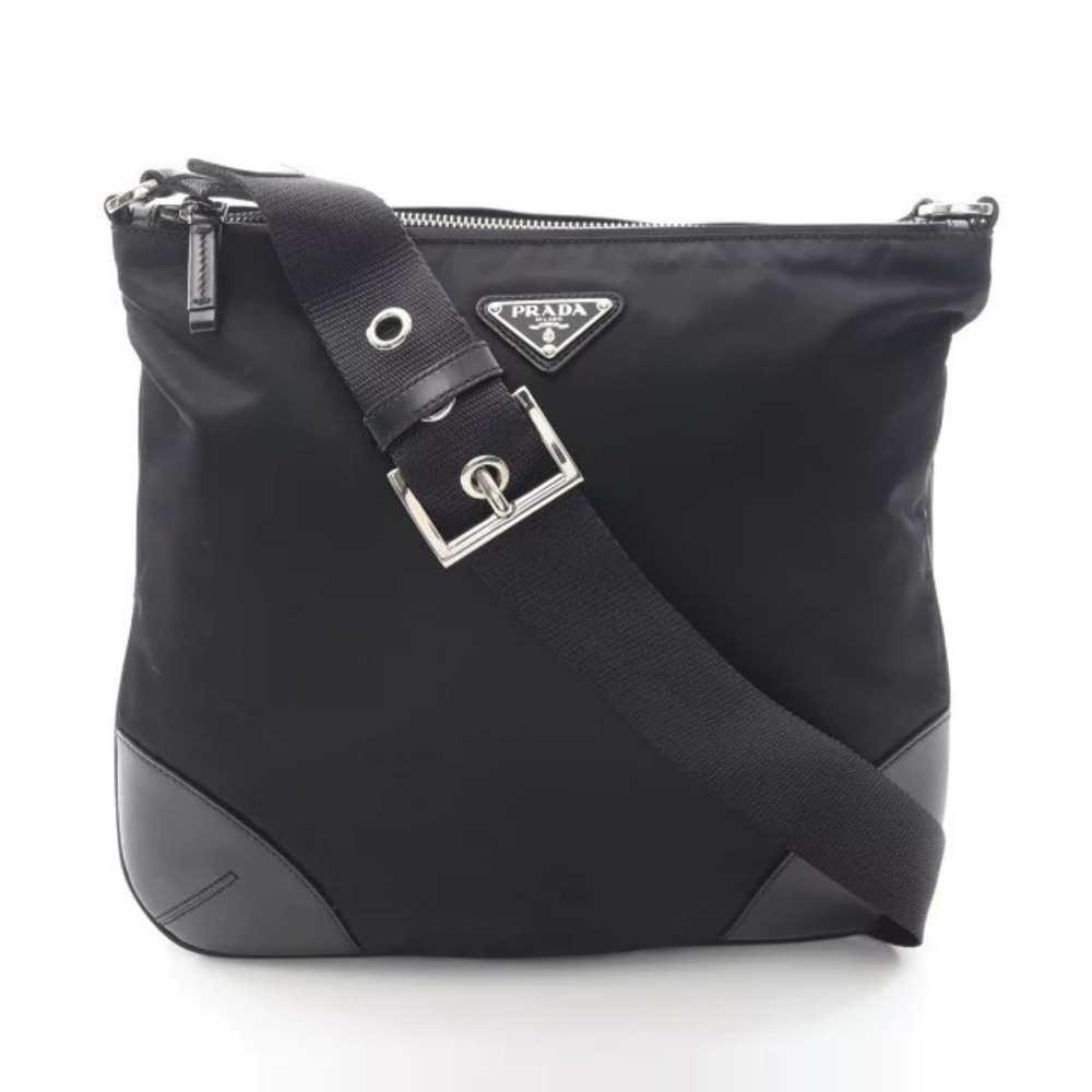 Prada TESSUTO Shoulder Bag Leather Black